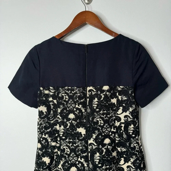 Miss Wu Silk Blend Navy Blue Black Off White Lace Print Short Sleeve Mini Dress - Picture 14 of 15